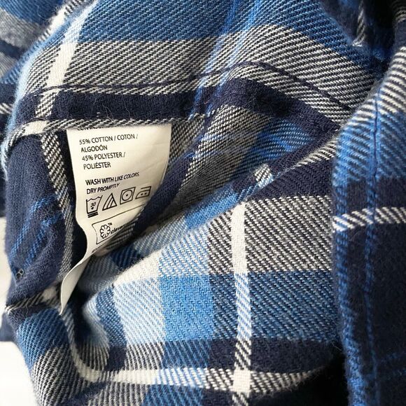 Izod Shirt Men's Large Flannel Blue Plaid Long Sleeve Button Up Pocket Peacoat - Picture 6 of 6